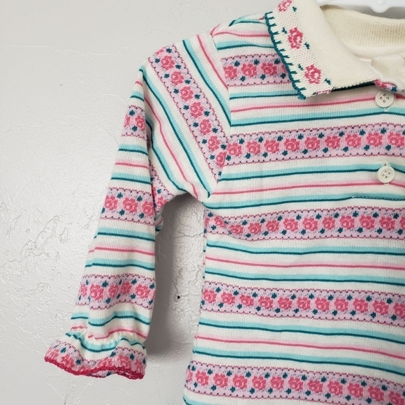 Wrangler Vintage Baby Girl 12 Months Long Sleeve Shirt Pink Blue Striped Floral - Picture 2 of 7